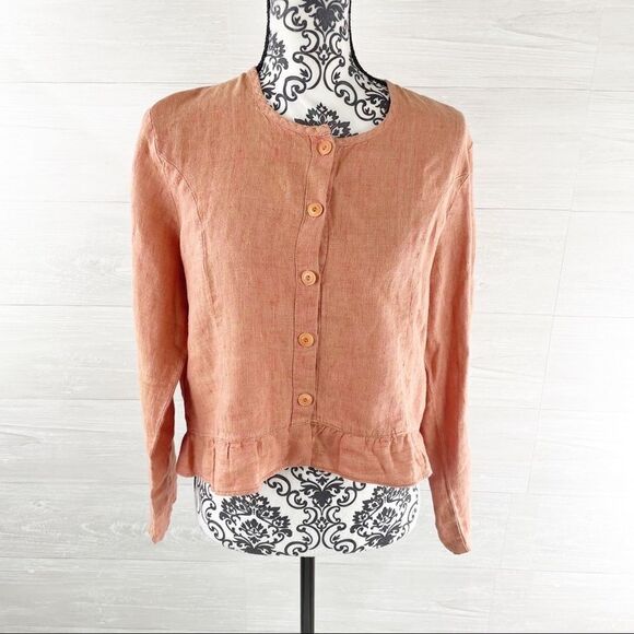 Flax by Jeanne Engelheart Linen Peplum Top - Picture 1 of 6